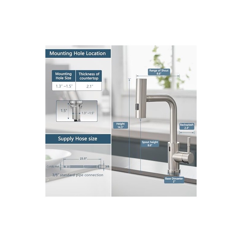 GIMILI Touchless Kitchen Faucet with Pull Down Sprayer, 15” Hight
