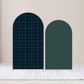 Agogos Set of 2 Tartan Plaid Arch Backdrop Cover Tartan Tiles Spandex Stretchy Arch Cover for Bear Birthday Party Boys Baby Shower Banquet Decoration (6FT 7.2FT,Green)