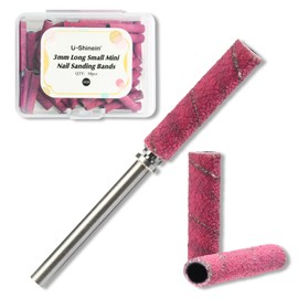 U-Shinein Small Sanding Bands for Nail Drill, 50pcs Super Long Nail Drill Bits Sanding Bands with 3.1mm Mandrel Bit, 180 Grit Nail File Nail Drill Sanding Bands for Acrylic and Gel Nails, Rose Red
