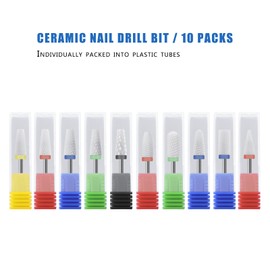 Ceramic Nail Drill Bit 10Pcs-3/32 Nail Drill Bits for Acrylic Nails,Professional Electric Nail Drill for Crystal Nail Extension Nail Removal,The Short Handle Does Not Shake.