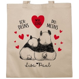 Geschenk mit Namen personalisiert by Shirtracer - Cotton Bag - Valentine's Day Partner Love - Panda Declaration of Love Valentine's Day Gifts with Name Gift Idea Couple Christmas Gift for, 1 natural