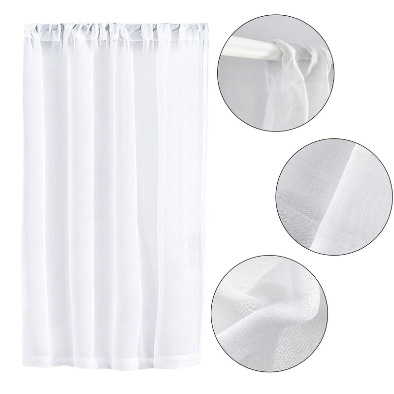 2 Pcs Curtains Semi Sheer - White Net Curtains Voile