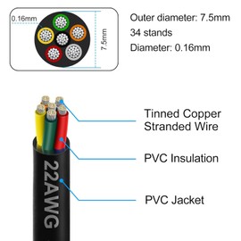 18 Gauge 6 Conductor Electrical Wire, 16.4FT 18AWG PVC Thermostat Wire, Low Voltage Landscape Wire, Flexible Cord for LED Lighting Strips Automotive Garden Bell Speaker