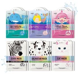 Epielle Máscaras de hojas de personajes  Dálmata, cebra, gato, tiburón, narballal, escamas de sirena, máscara de spa de animales, máscara de belleza  
