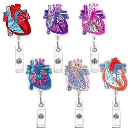 6 Pcs Nurse Badge Reels Heart Retractable ID Card Holder Alligator Clip Anatomy Cardiac Pattern Badge Holders Nurse Name Tag Reel for Doctor Nursing Student Assistant Office Clinic