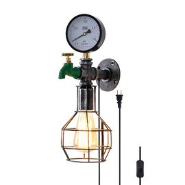 Lovefindahome Industrial Plug in Wall Light E26 Base Edison Wire Retro Style Vintage Wall Lights with 5.9Ft Adjustable Plug in Cord Rustic Wall Sconce Fixture for Headboard Bedroom Porch - Grenade