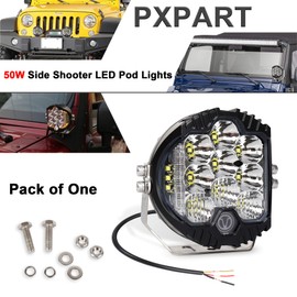 PXPART 5inch Side Shooter LED Light 50W LED Light Pod with Amber DRL Off Road Driving Spot Flood Light for Jeep Truck ATV SUV Car Boat Pack of 1