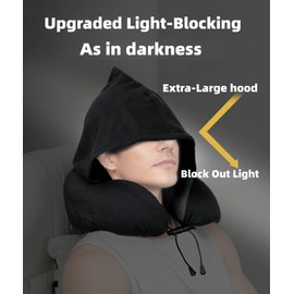 ILYISFMTY Travel Neck Pillow with Extra Large Hood Rollable Airplane Hooded Neck Pillow with Memory Foam Filling and Removable, Skin-Friendly Cover with Carrying Case & Pouch (Velvet)