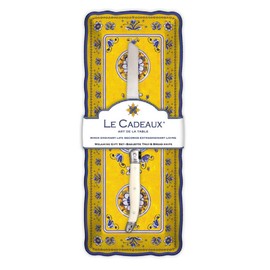 Le Cadeaux Benidorm Melamine Baguette Tray and Laguiole Bread Knife Gift Set, Yellow