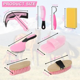 GINDOOR Horse Grooming Kits, 9 Pieces Pink, Includes Tote Bag, Bathing Supplies Sweat Scraper Bathing Sponge, Hoof Pick, Curry Comb for Horse Riders Beginners