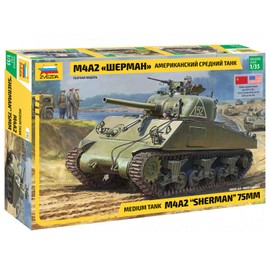 Zvezda 530003702 Vehicle 1:35 M4A2 Sherman (75 mm) Medium US WWII, Model Kit, Plastic Kit, Assembly Kit, Detailed Replica, Red