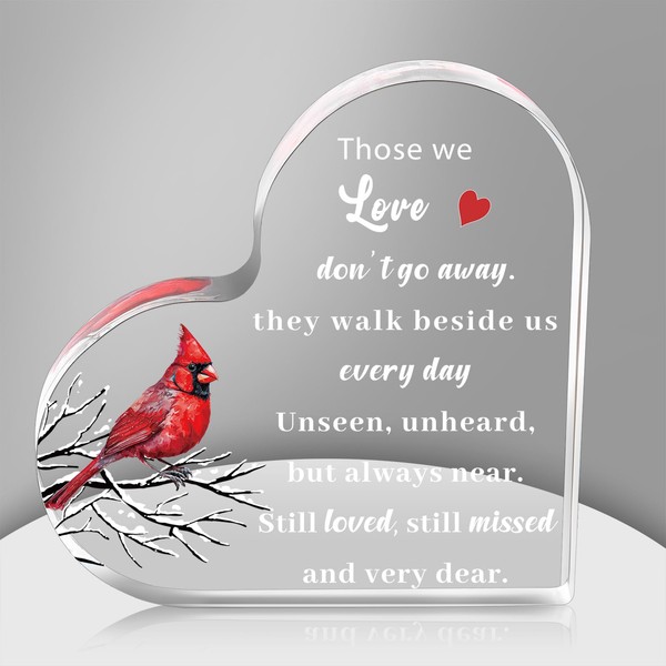 Red Cardinal Memorial Bereavement Gifts Acrylic Heart Condolence Presents Remembrance