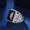 Chereda Mens Black Agate Ring Adjustable Cupronickel Geometric Copper Agate