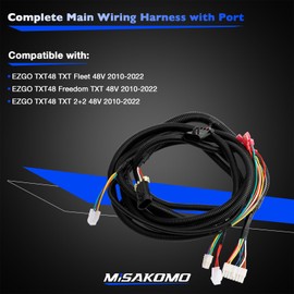 Misakomo 625805 Complete Main Wiring Harness with Port, Control Wire Compatible with 2010-2022 Golf Cart EZGO TXT48, Complete Forward Reverse On Dash Main Wiring Harness