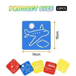 Set of 12 Reusable Drawing Stencils for Children, Plastic Stencils with Animal and Transport Motifs, Ideal for Educational Purposes and Creative Crafts, Reusable, 15 x 14 cm