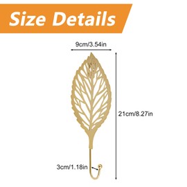 MOROBOR 4Pcs Decorative Leaves Iron Hooks, Gold Leaf Shape Wall Mounted Hooks Modern Key Holder Wall Mounted Gold Single Prong Coat Hanger Home Office Nursery Room Decoration