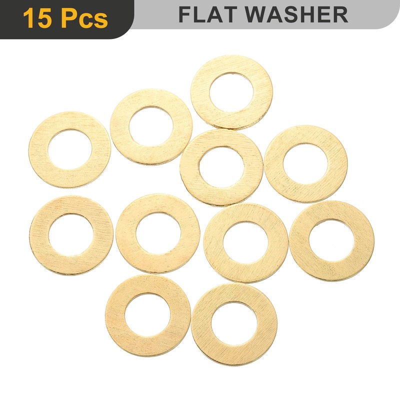 uxcell M10 Flat Washer, 15 Pcs Brass Ring Flat Washers