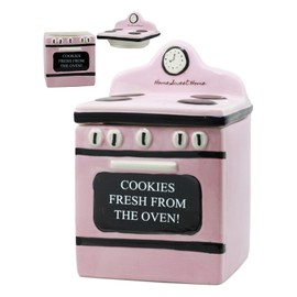 Ebros "Cookies Fresh From Oven!" Ceramic Vintage Pink Oven Cookie Jar With Seal Tight Lid Decorative 7.25"Tall Kitchen Accessory Figurine