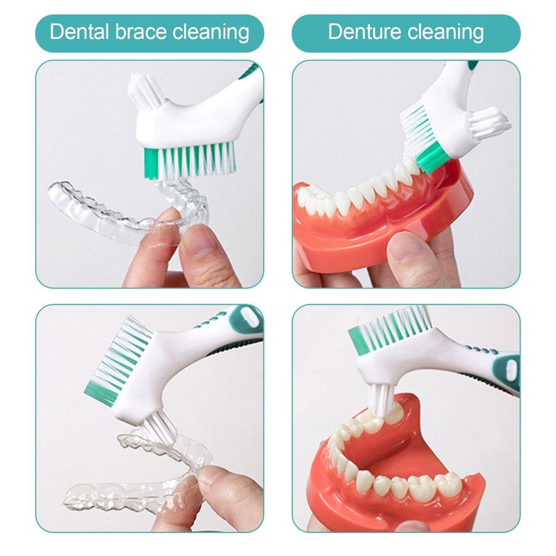 Pack of 4 denture cleaning brushes and 4 pieces interdental