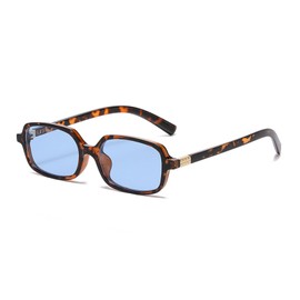 JUDOO Retro Rectangle Sunglasses for Women Mens Tortoise Blue Lens Rectangular Sunglasses Small Vintage Square Cute Glasses (Leopard Frame/Blue Lens)