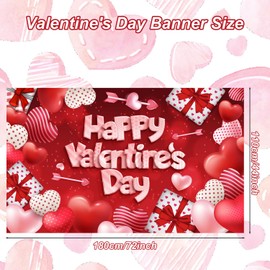 Large Red Heart Valentine Backdrop Happy Valentines Day Banner, 72x44 Inch Valentine Photo Backdrop for Valentine Day Decorations