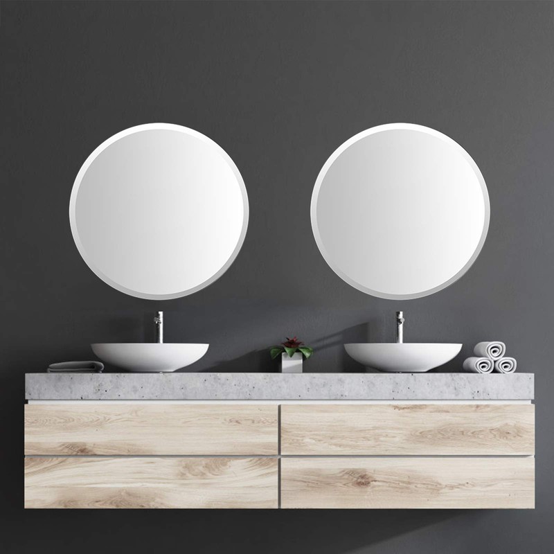 KOHROS Round Beveled Polished Frameless Wall Mirror for Bathroom, Vanity,