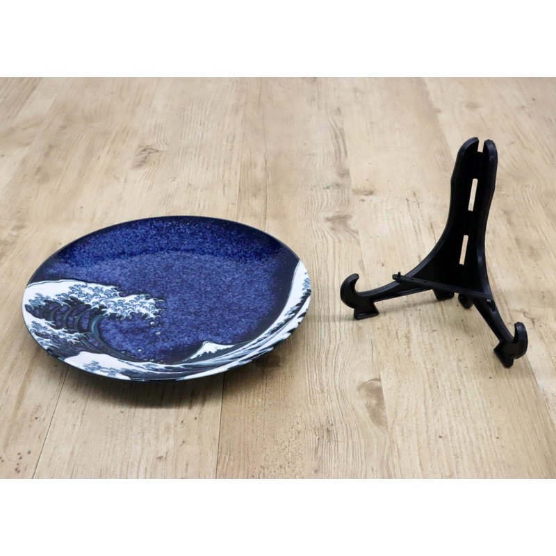 Japanese Souvenir Picture Plate Wave Fuji Mt. Fuji Blue (With
