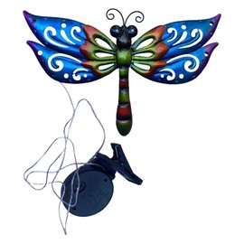 WAIU 20 Inch Solar Garden Lights Outdoor Decorative Solar Metal Dragonfly Wall Decoration - Waterproof 20 Multi-Color LED Lights for Patio Fence Balcony Walkway Hanging Decorations (Blue).