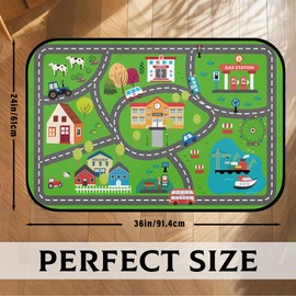 Kids Car Road Play Rug - Town City Map Track Soft Non-Slip 2x3 Carpet Traffic Mat Washable Playroom Bedroom Boys Nursery Educational Area Rug Entrance Mats Playroom Classroom Decor (24"x 36")