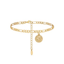 Gold Anklets for Women Dainty Zodiac Constellation Waterproof Anklet Zodiac Sign Disc Aquarius Ankle Bracelet 14K Real Gold Plated for Women