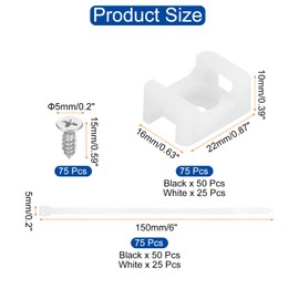 DMiotech 150Pcs Magnetic Zip Tie Mount with 6" Cable Zip Ties and Tapping Screw Organizer Holders Clamps Multipurpose Cable Tie Holder Set for Cable Wire Tubing Sleeving Conduit,White Black