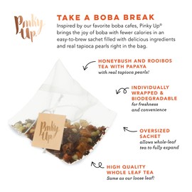 Pinky Up Mango Guava Boba Tea Sachets - Calorie Free Whole Leaf Rooibos Tea Bubble Tea - Boba Gift 12 Biodegradable Tea Bags