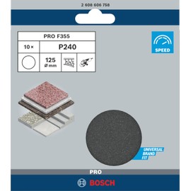 Bosch 2608606758 K240 F355 Sanding Sheet-Set for Stone, Black, 125 mm Set of 10 Pieces