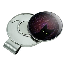 GRAPHICS & MORE Black Cat in Space with Stars and Galaxy Golf Hat Clip with Magnetic Ball Marker