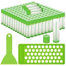 ACXFOND 200Pcs Lip Balm Containers, 5ml/5g Plastic Clip balm tubes, Empty chapstick tubes with Filling Tray and Spatula for DIY Homemade Chapsticks Lipsticks and Homemade Solid Perfume