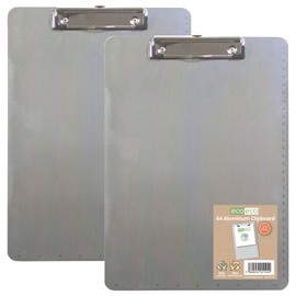 A4 Low Profile Aluminium Clipboard Metal Clip and Dimensions 2 Pack eco124x2