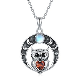 MEIDERBO Owl Necklace for Women 925 Sterling Silver Moon Phase Necklace Moonstone Pendant Jewelry for Birthday Christmas