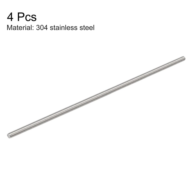 sourcing map 4Pcs M6 x 250mm Fully Threaded Rod 304