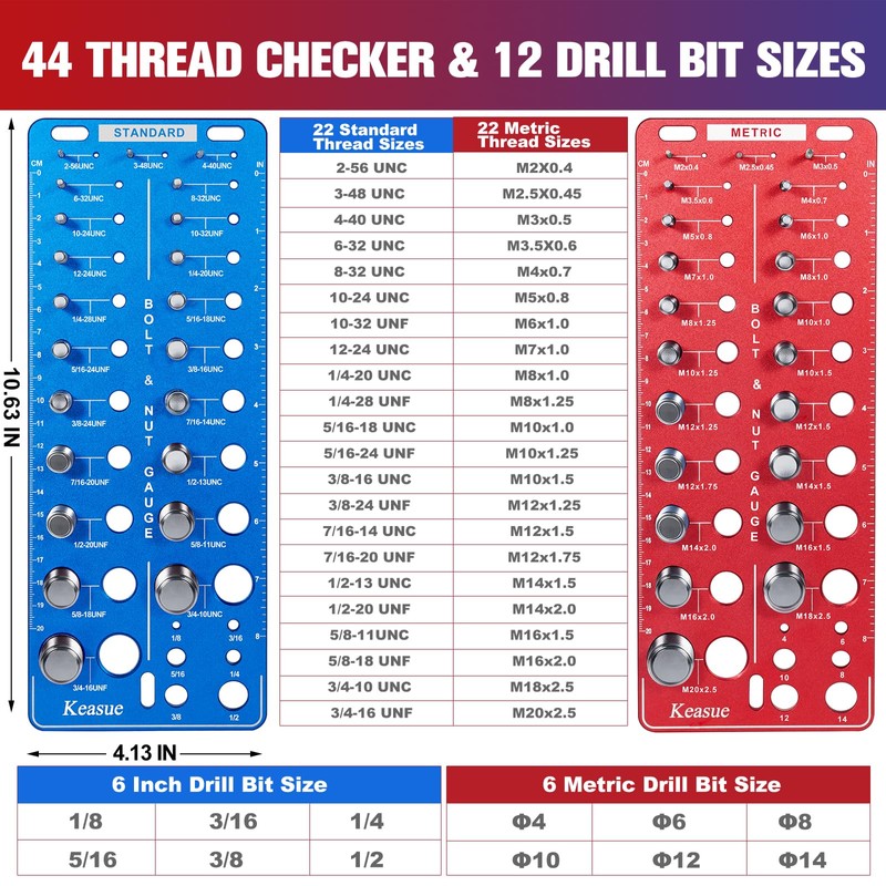 56Pcs Thread Checker, Nut and Bolt Thread Checker Standard and
