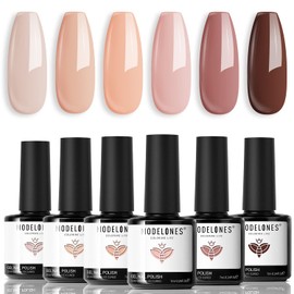 modelones Gel Nail Polish Kit - 6 Colors Popular Nude Pink Gel Nail Polish Set Skin Tones Neutral Brown Gel Nail Polish Kit Soak Off LED Gel Nail Kit Manicure DIY Nail Art Salon Home Gifts for Women