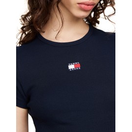 Tommy Jeans Women's Graphic Tee with Embroidered Flag Detail, Dark Night Navy
