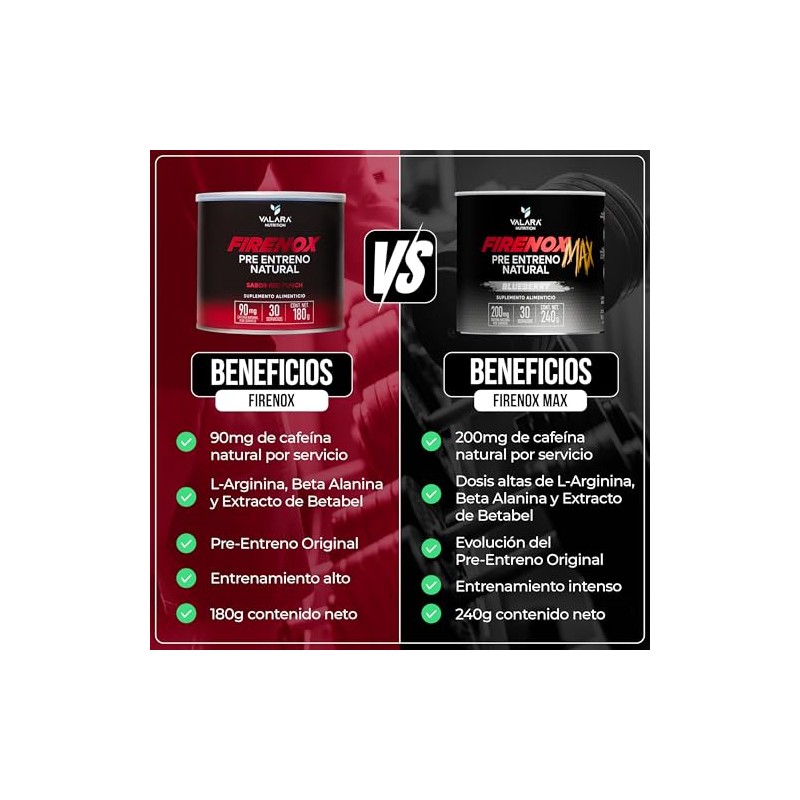 VALARA Firenox - Pre-Entreno en Polvo - Gym Entrenamiento -