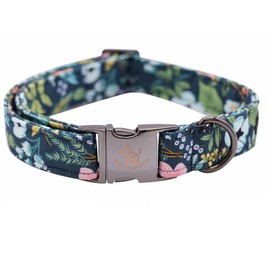 Elegant little tail Dog Collar, Floral Pet Collar Durable Darkblue Flower Dog Collars Male or Female Holiday Pet Gift Adjustable Dog Collar for Small Dogs