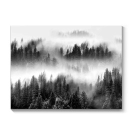 TAR TAR STUDIO Foggy Forest Canvas Wall Art: Misty Mountain Nature Picture Landscape winter Prints Pine Tree Photo Decor for Living Room Bedroom Office