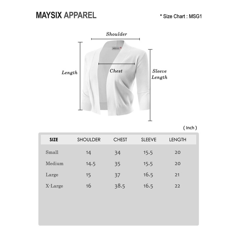 MAYSIX APPAREL - Cárdigan corto de manga 3/4 para mujer