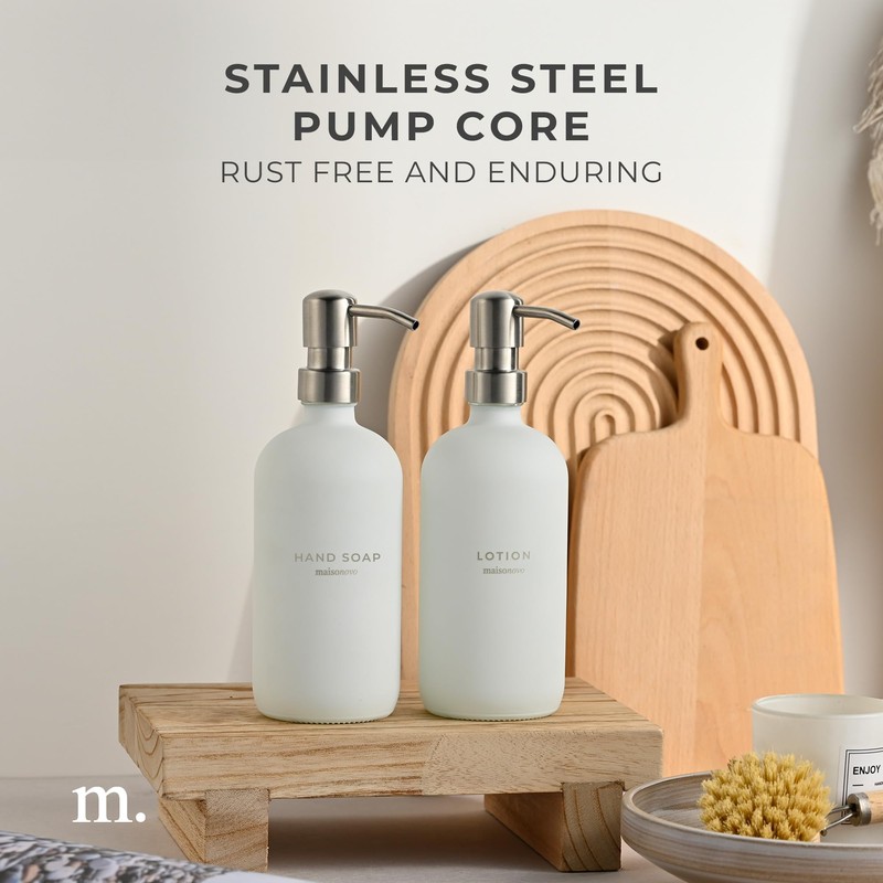MaisoNovo Soap Dispenser 2-Piece Set | 16.9oz White Bottles with
