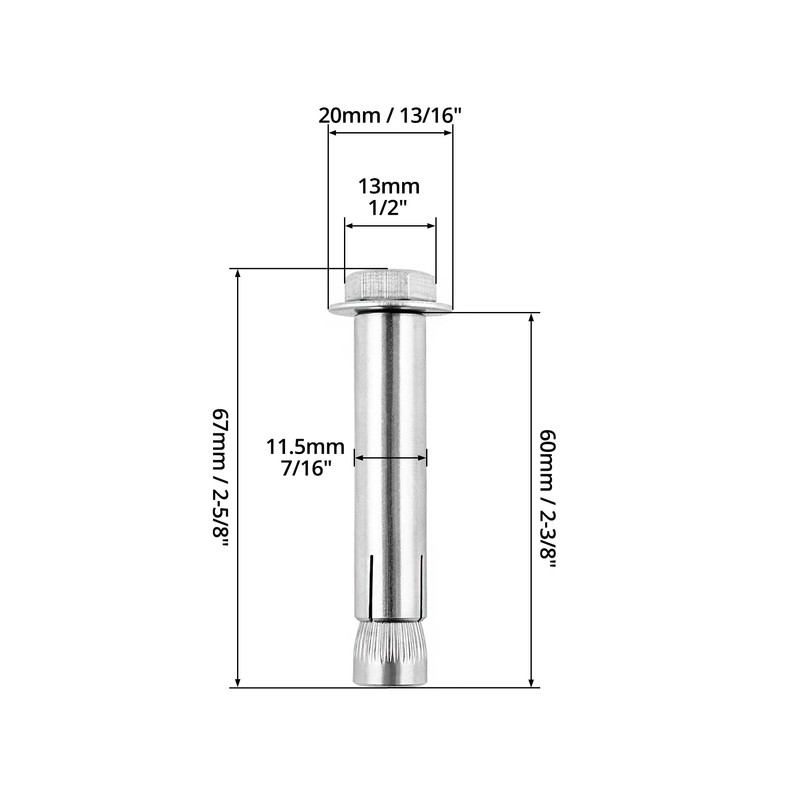 QWORK 304 Stainless Steel External Hex Expansion Bolts M8x60mm, 20