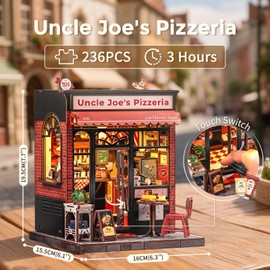 CUTEBEE Book Nook Kit - DIY Miniature House Dollhouse Kit for Adults and Teens, Booknook Tiny House Pizza Shop Bookshelf Decor 3D Wooden Puzzle, Gifts for Family, Friends (Uncle Joe's Pizzeria)
