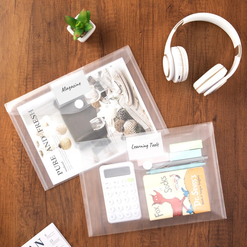 SUNEE 12 Pack Plastic Envelopes, Clear Folders for Document for