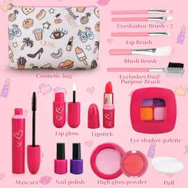 Woumserta Toddler Girls Toys Pretend Makeup Kits - Fake Makeup Set Toys for Kids 3 4 5 6 Year Old, Play Makeup Gift for Little Girls 3-5, Toddler Makeup Kit with Fake Makeup Toy Birthday Gift (Beige)